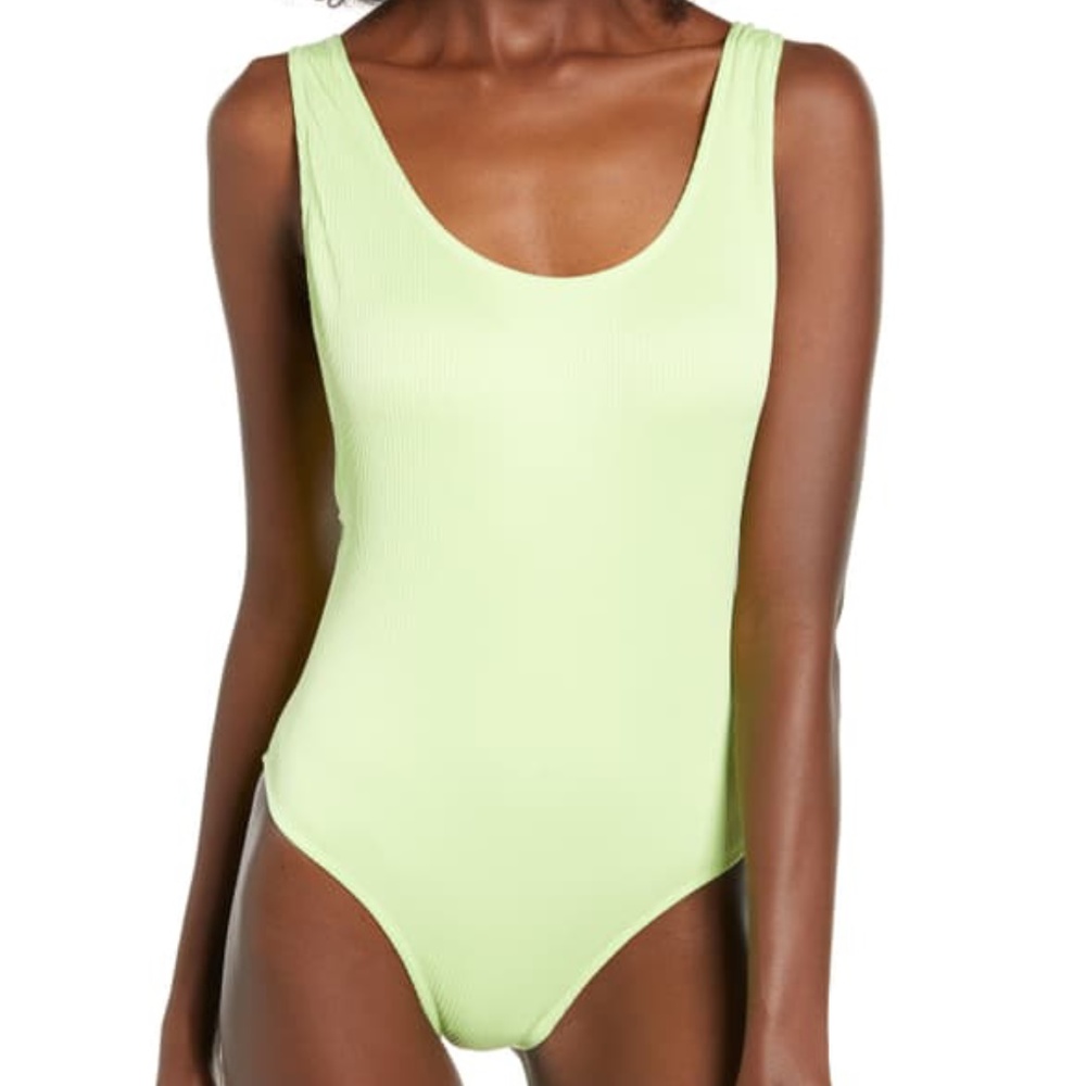 Topshop Ribbed Scoop Neck One Lime One Piece Suit